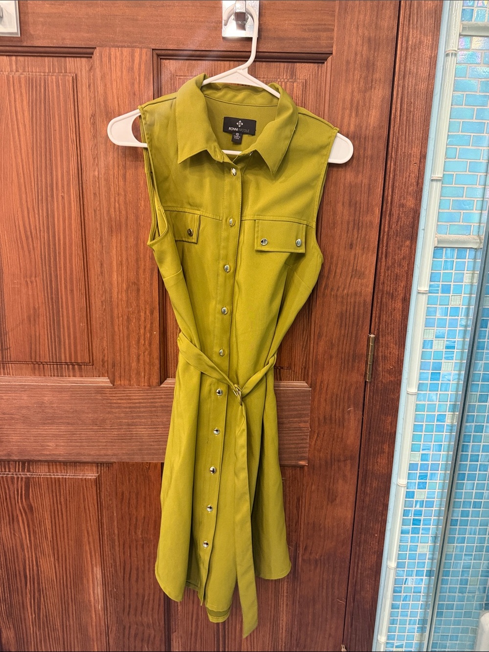 Ronni Nicole Olive Sleeveless Shirt Dress with Belt